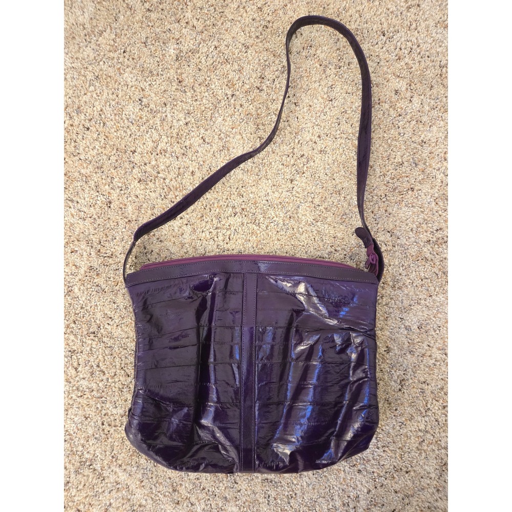 Vintage Genuine Purple Eel Skin Leather Shoulder Bag Made in Korea
